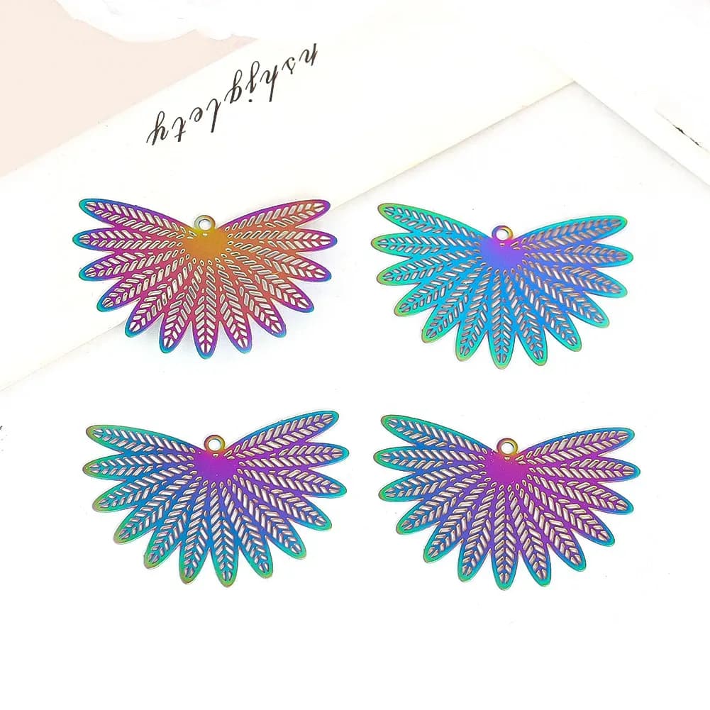 2PCS Peacock's Tail Shape Pendant Colourful Openwork Design Steel Plate for DIY Wind Chime Window Wall Surface Hanging Ornament