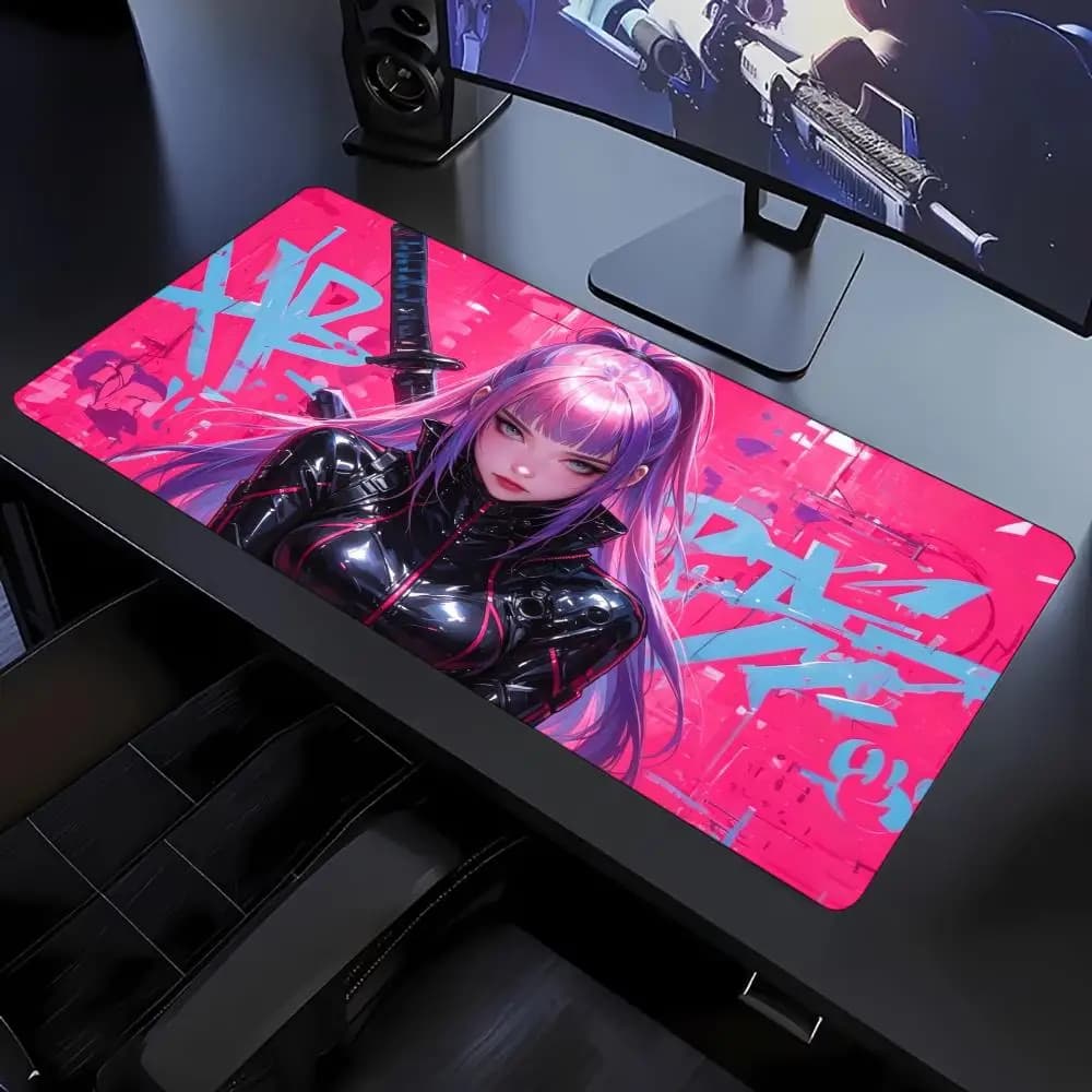 Cyber Anime Warrior Girl Graffiti Art Non‑Slip Rubber Mouse Pad For Precise Mouse Control Gaming Laptop Daily Office Sessions
