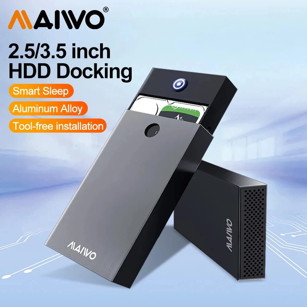 MAIWO Custodia per disco rigido esterno SATA HDD SSD da 2,5/3,5 pollici Custodia per disco rigido esterno da USB 3.0 a SATA con adattatore di tipo C Design senza attrezzi per PC