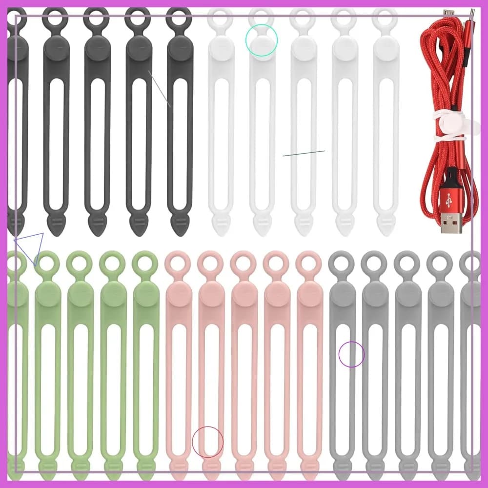 25 fascette fermacavi in silicone riutilizzabili, organizer per cavi per casa, ufficio, scrivania
