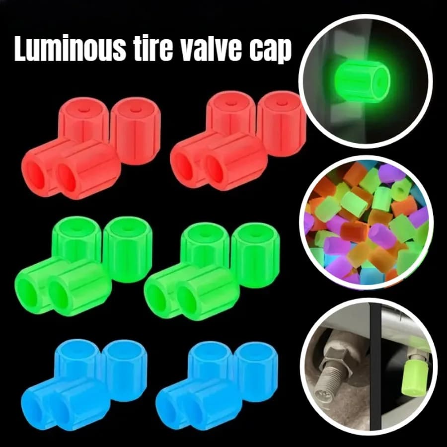 12 Pezzi Tappi Valvola Fluorescenti Luminosi, Copri Valvola Luminosi per Auto Bici Moto Sicurezza Notturna
