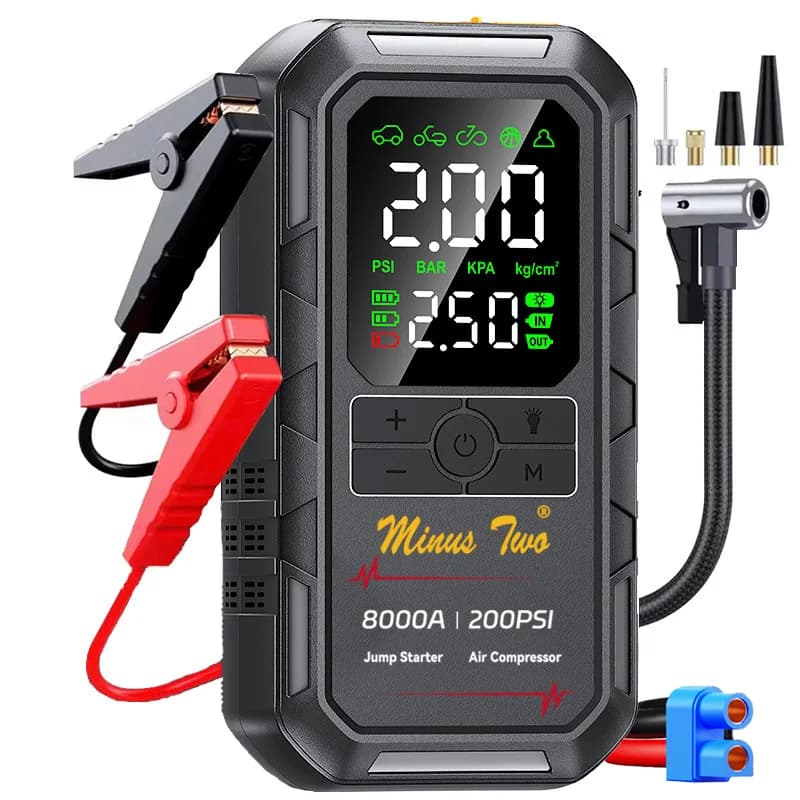 Pompa d'aria 4 in 1 con illuminazione, avviatore di emergenza portatile per auto a benzina e diesel, 12000mAh, ricarica rapida 1000A