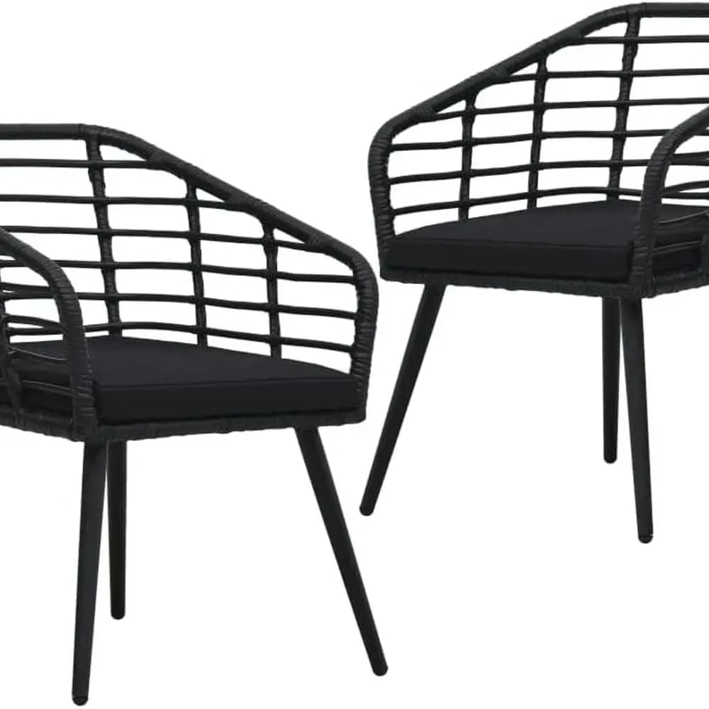 Set of black outdoor furniture in 2 pieces with cushions, polyrattan wicker chairs