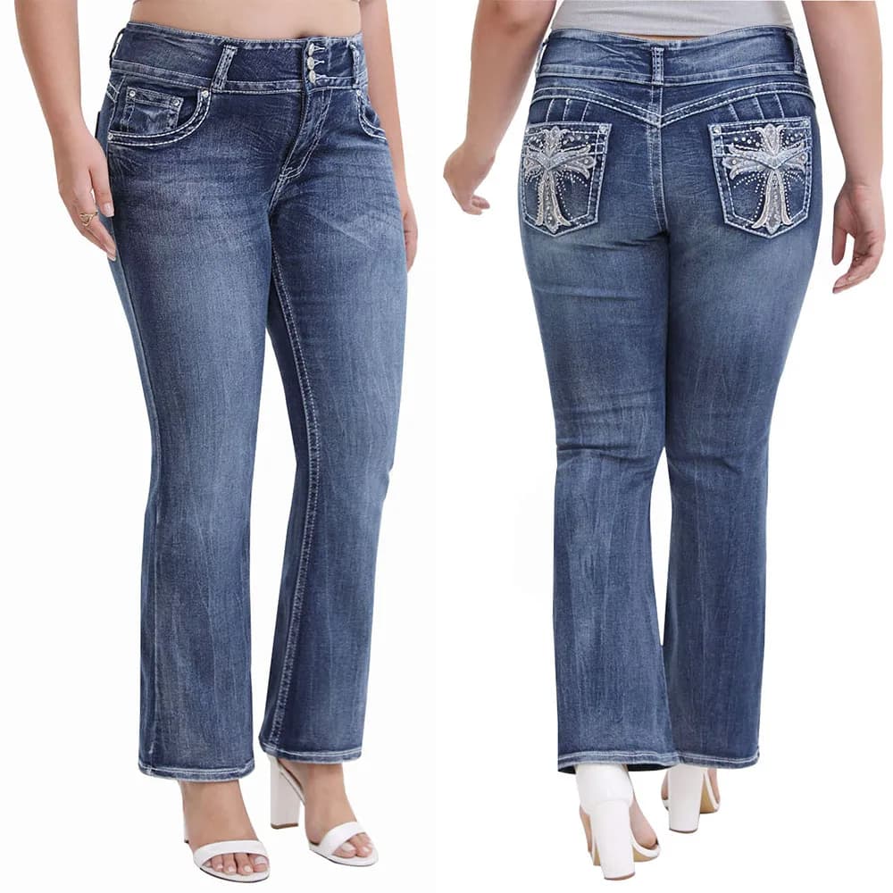 Jeans bootcut ricamati da donna Pantaloni a vita media ad alta resistenza con cinque tasche Design High-street Vibe Flare Pantaloni trascinanti per donne alte