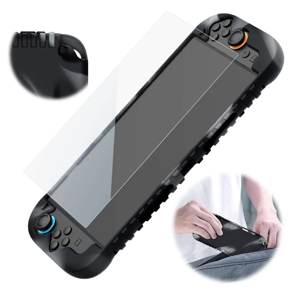 Custodia Protettiva in Silicone con Protezione Schermo in Vetro Temperato per Console di Gioco Switch 2