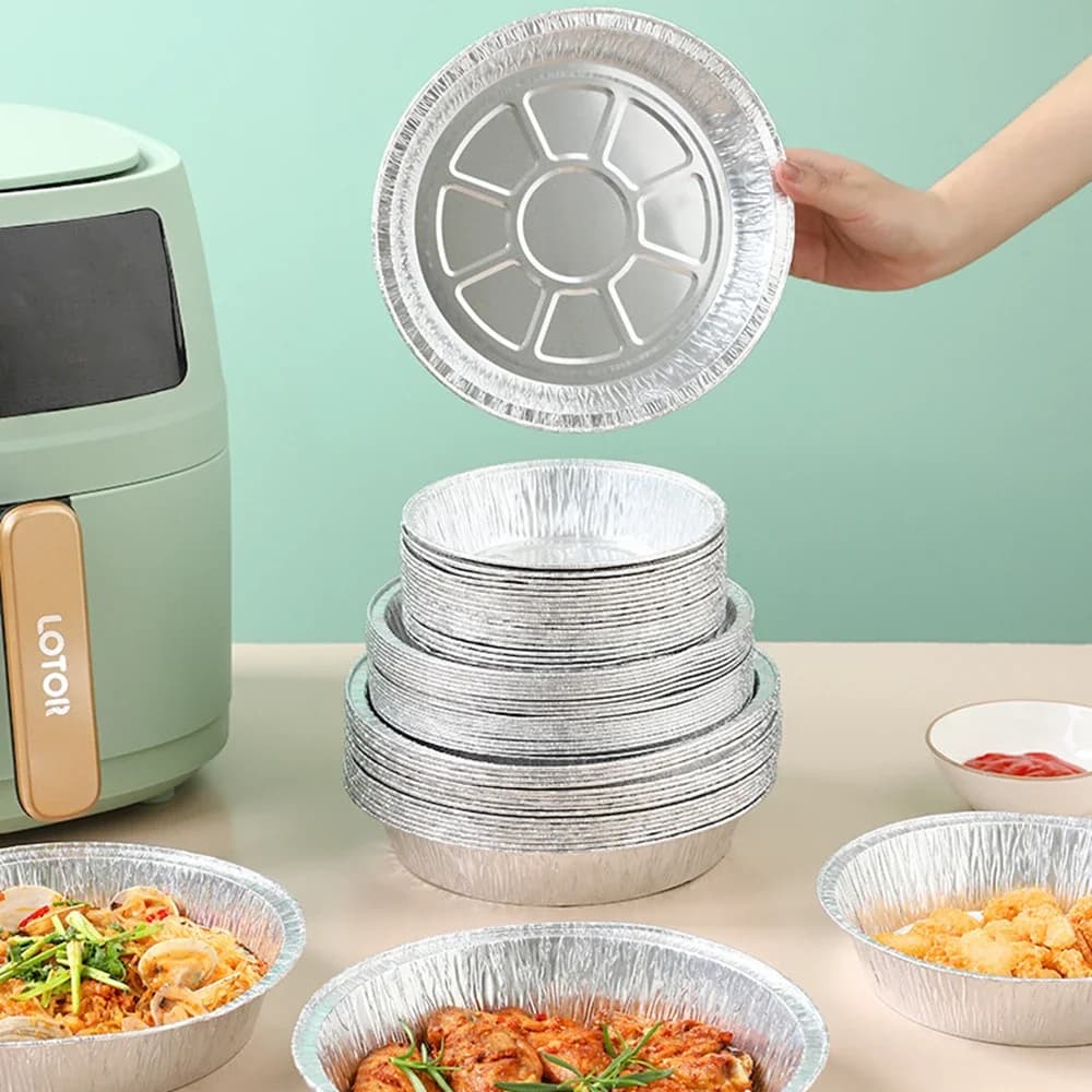 10Pcs Air Fryer Disposable Paper Microwave Tin Steamer Mats Aluminum Foil BBQ Food Tray Container Non-stick Baking Tools