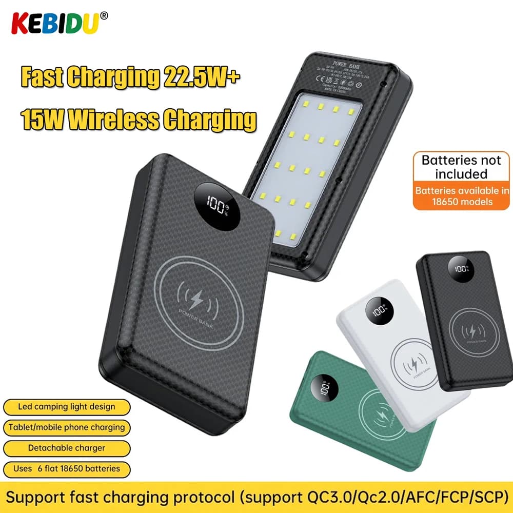 Custodia Power Bank DIY 22.5W+15W a Ricarica Rapida Staccabile per 6 Batterie 18650 con LED, Scatola di Stoccaggio per Ricarica Batteria (Senza Batteria)