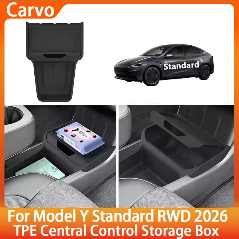 Vassoio portaoggetti per console centrale in TPE per Tesla Model Y 2026, organizer per bracciolo con design a incasso, accessori interni auto