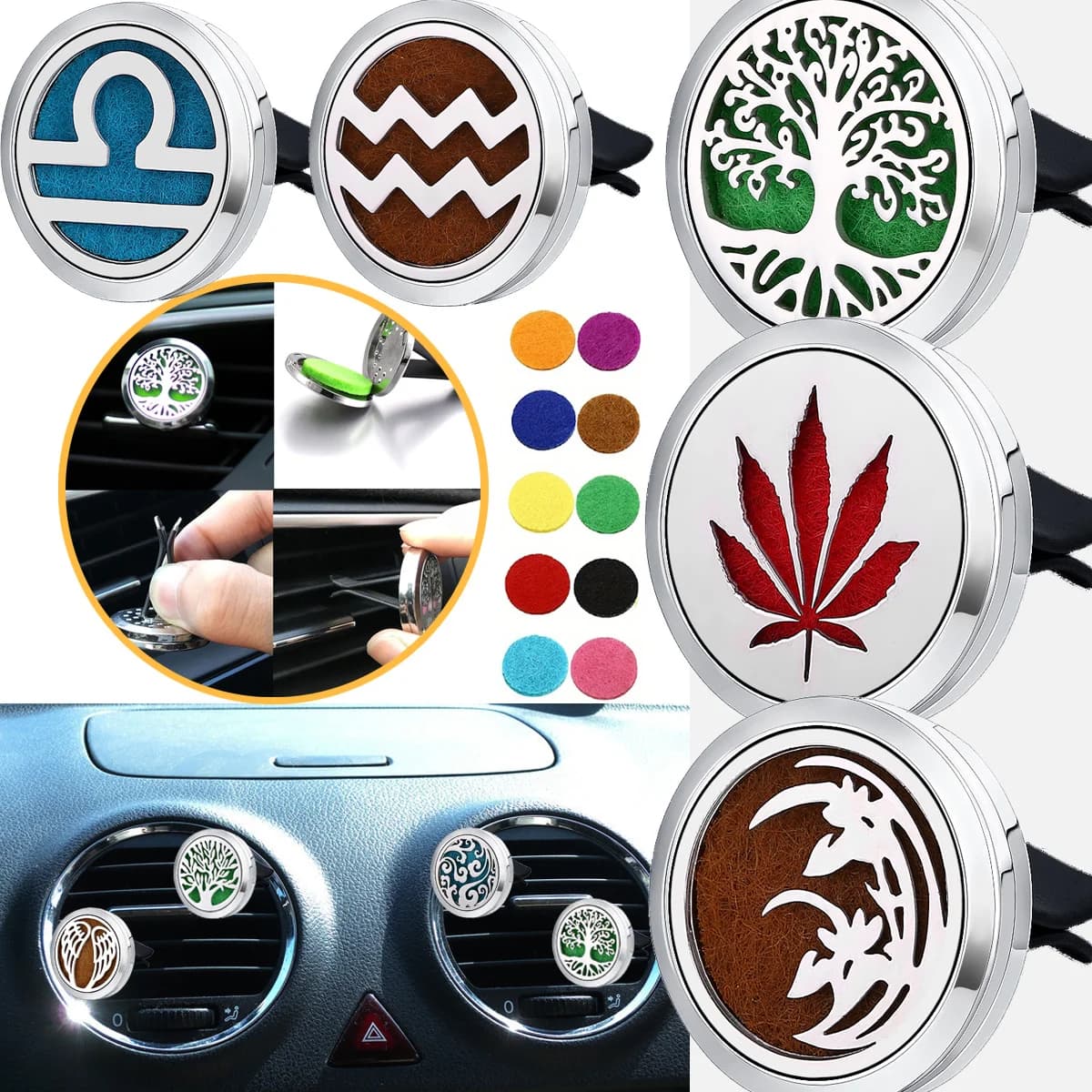 Reusable Aromi Diffuser for Air Bottles, Essential Oil Scenter Clips with 10 Spare Parts Felt Bearings