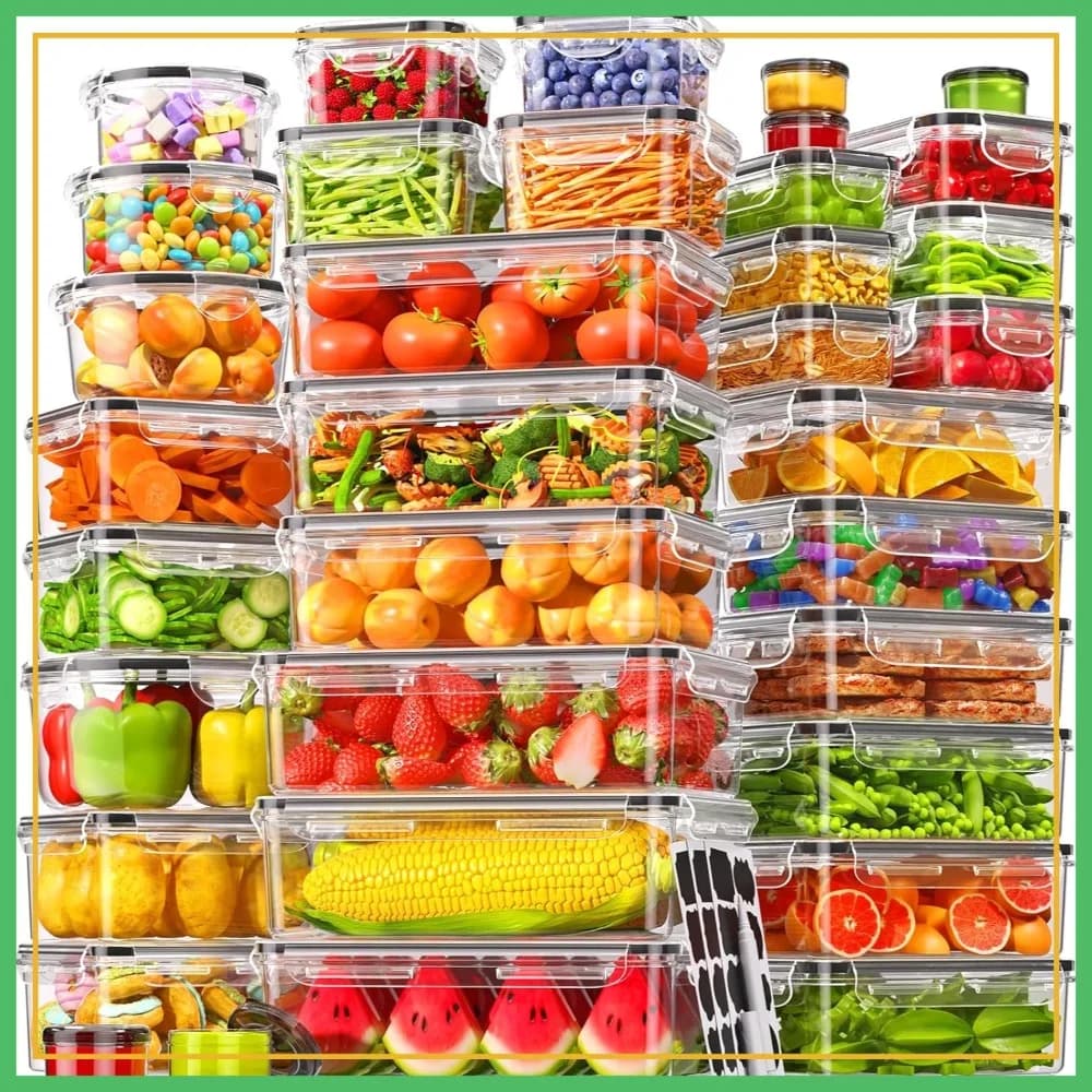 Set di 70 Contenitori per Alimenti con Coperchi Ermetici, Anti-perdita, per Preparazione Pasti, Senza BPA, Adatti al Microonde, con Etichette e Penna
