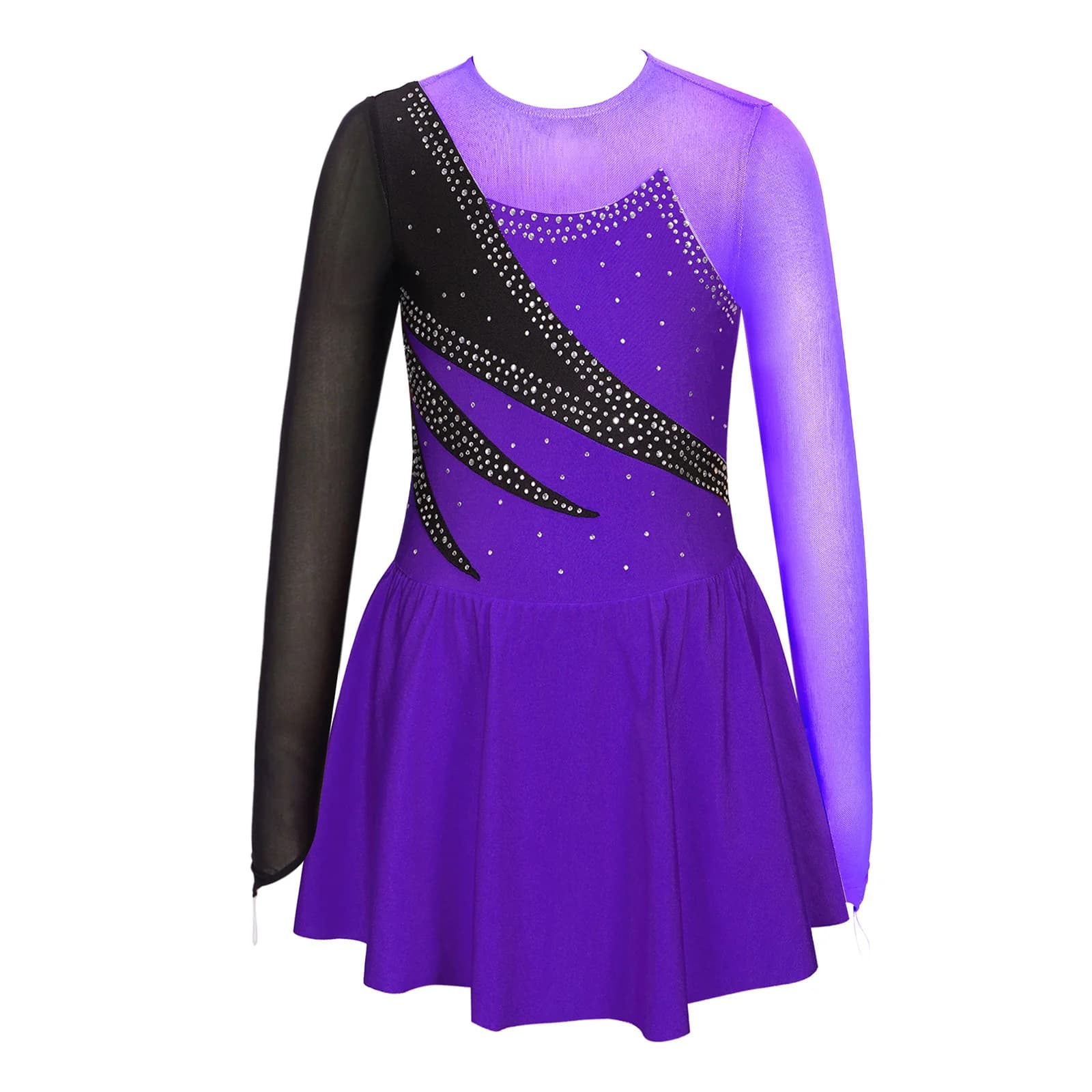 Vestito da pattinaggio di figura Vestito da tutu per balletto per bambina a maniche lunghe con strass lucidi Body da ginnastica Costume da competizione per sala da ballo