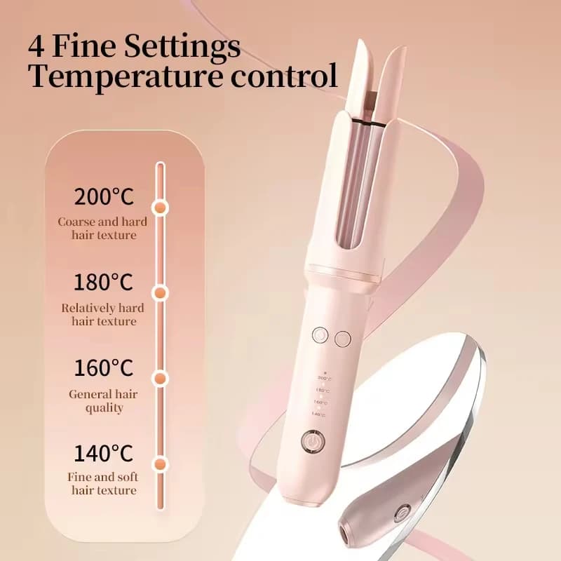 Mini ferro arricciacapelli portatile rosa, ferro arricciacapelli elettrico automatico, ferro arricciacapelli rotante automatico senza fili con ioni negativi e ceramica.