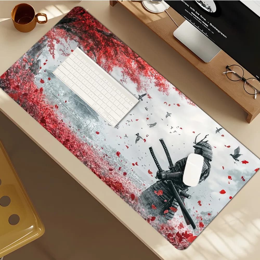 Tappetino per Mouse in Gomma Extra Large con Design Samurai | Tappetino da Scrivania Lavabile in Lavatrice Antiscivolo per Ufficio e Gaming, Regalo per Natale e Halloween