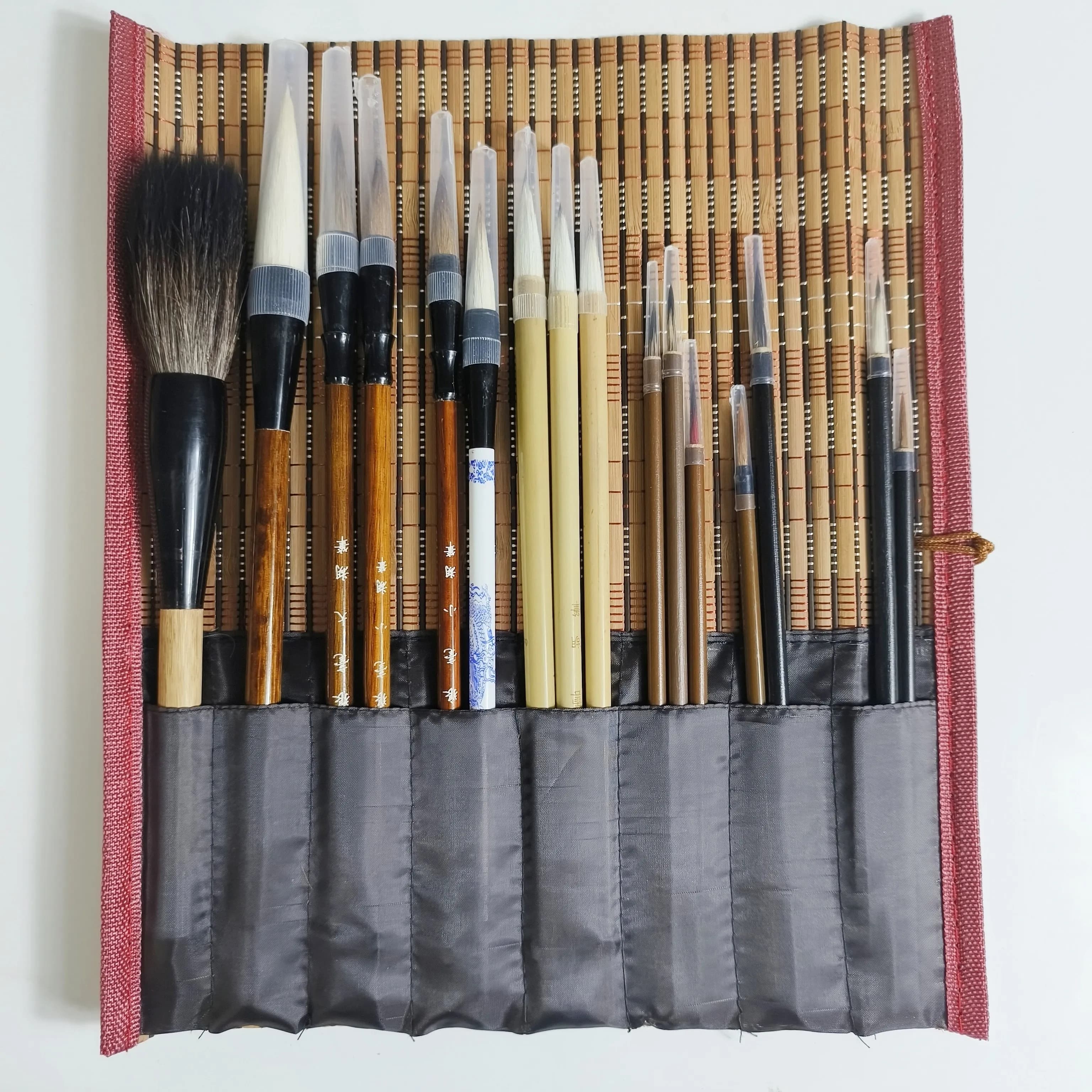 18pcs Chinese Painting Brush Set - Watercolor Art Line Drawing Pens With Red And Handles, Ideal For Calligraphy And Sketching, A