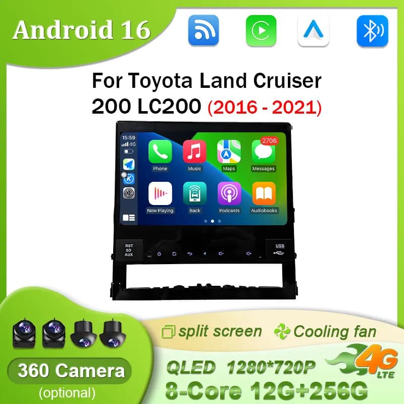 7 inch For Toyota Land Cruiser 200 LC200 2016-2021 Android 16 Car Radio BT Qualcomm CarPlay GPS Navi 4G Head Unit WIFI Bluetooth