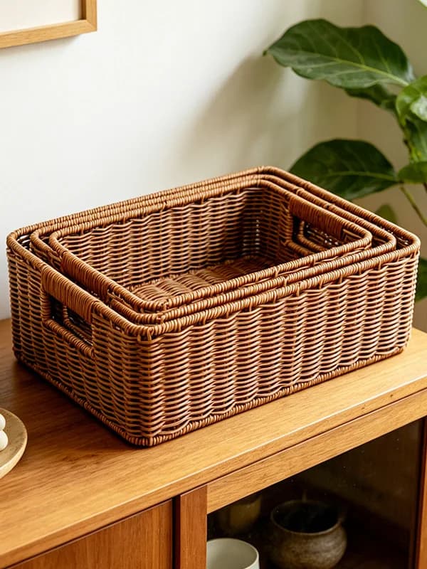 Wicker Style Storage Box Home Bathroom Miscellaneous Goods Organizer Desktop Book Sorting Plastic Basket Household Items