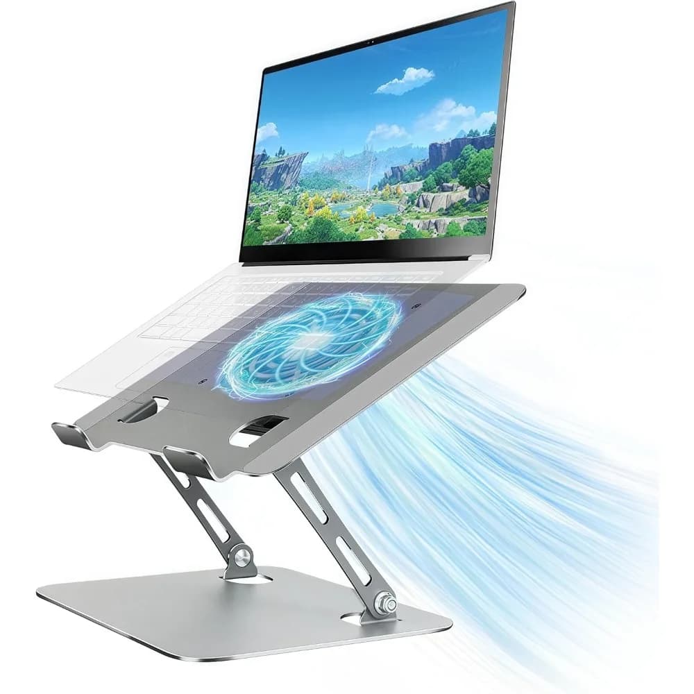 Ergonomic Cooling Stand with Fan and Adjustable Height for 10-16” Laptops & Tablets