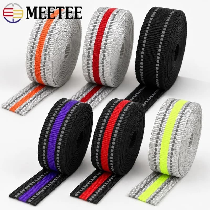 5/10Meters 15/20/25mm Reflective Webbing Tape Nylon Striped Safety Strap for Dog Collar Leash Backpack Outdoor Sewing Projects