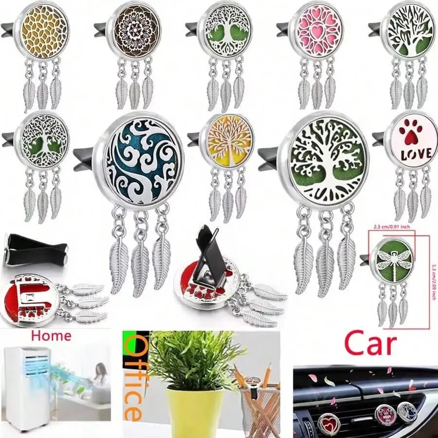 1 pz Nuovo Diffusore di Profumo per Auto a Clip Acchiappasogni con Foglia, Fiore, Albero della Vita e Nappa - Deodorante per Auto