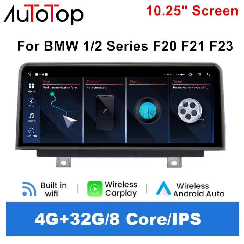 AUTOTOP 10.25 "Wireless Carplay Lettore Multimediale Automotive Per BMW Serie 1/2 F20 F21 F23 Wifi Navigazione GPS Android Auto BT