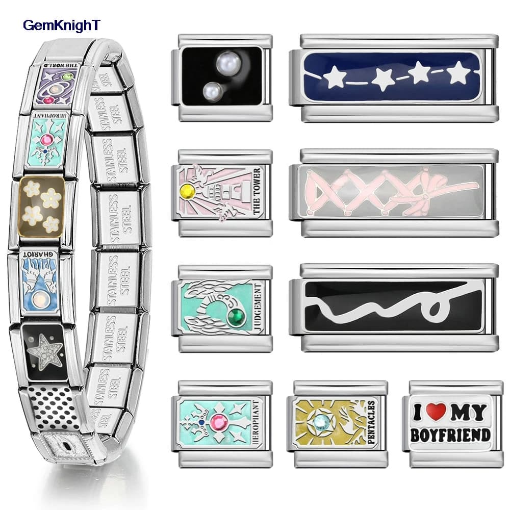 Classic Y2K Colorful Tarot Card Star Polka Dot Ribbon Italian Link Fit 9mm Stainless Steel Bracelet Making DIY Women Men Jewelry