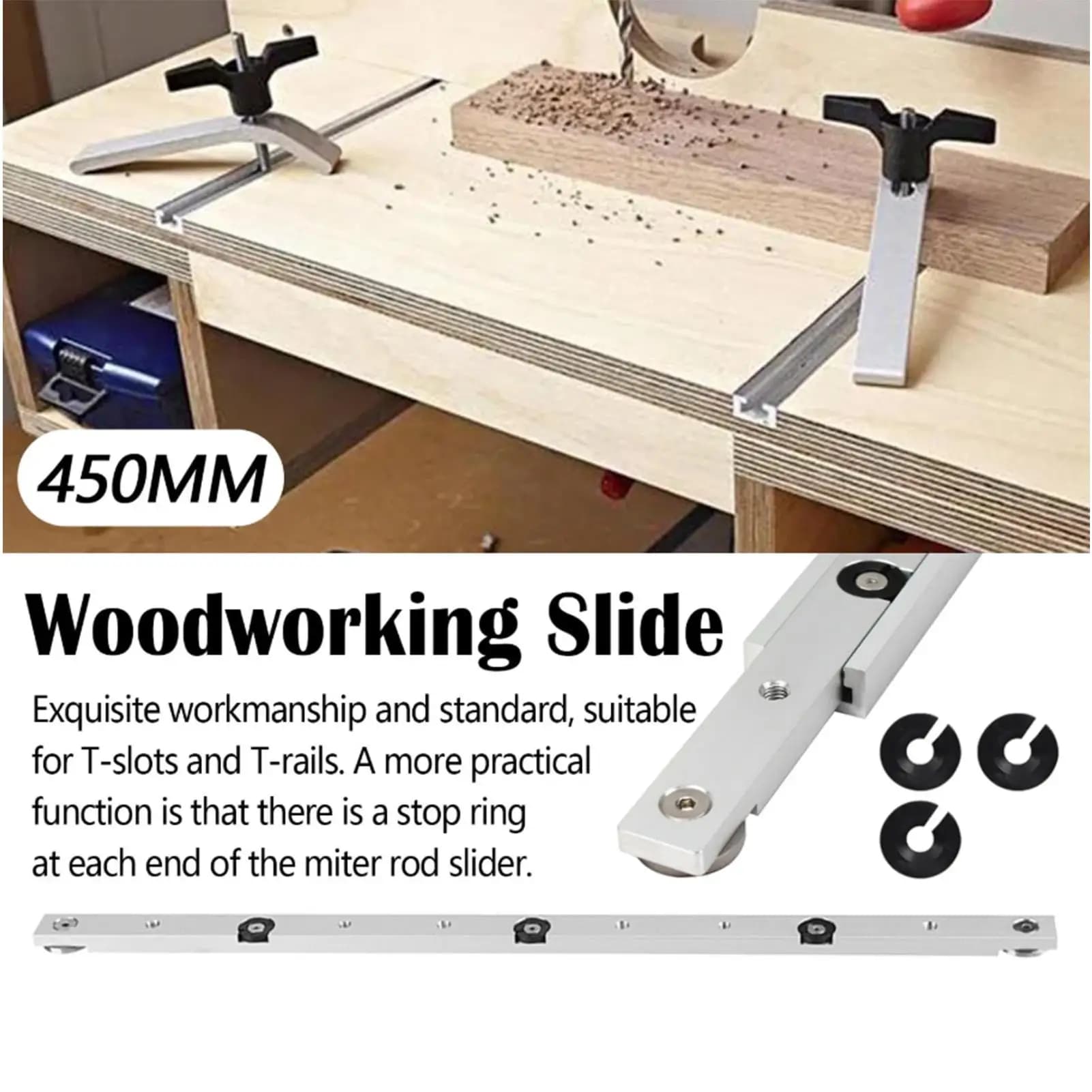 Mill groove guides Table saw rod 450 mm Accurate aluminium alloy tools for projects Craft construction Woodworking T-Slot Track
