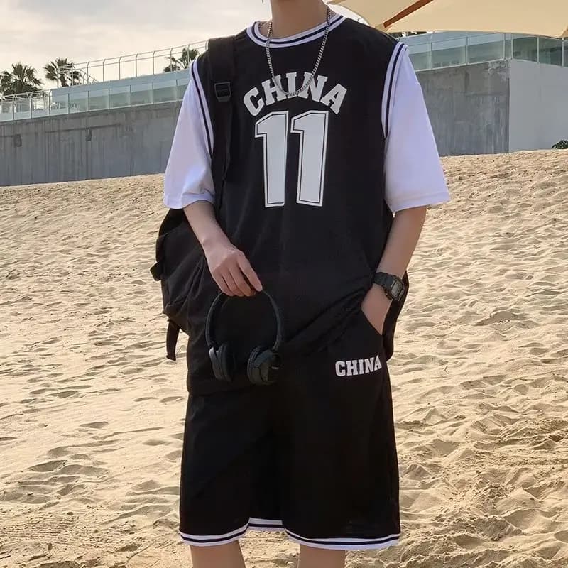 Men's Summer Casual Sportswear Set Loose Fit Qui Dry ort Sve Baskeall Jersey And orts Five Inch Pants Teenage Size