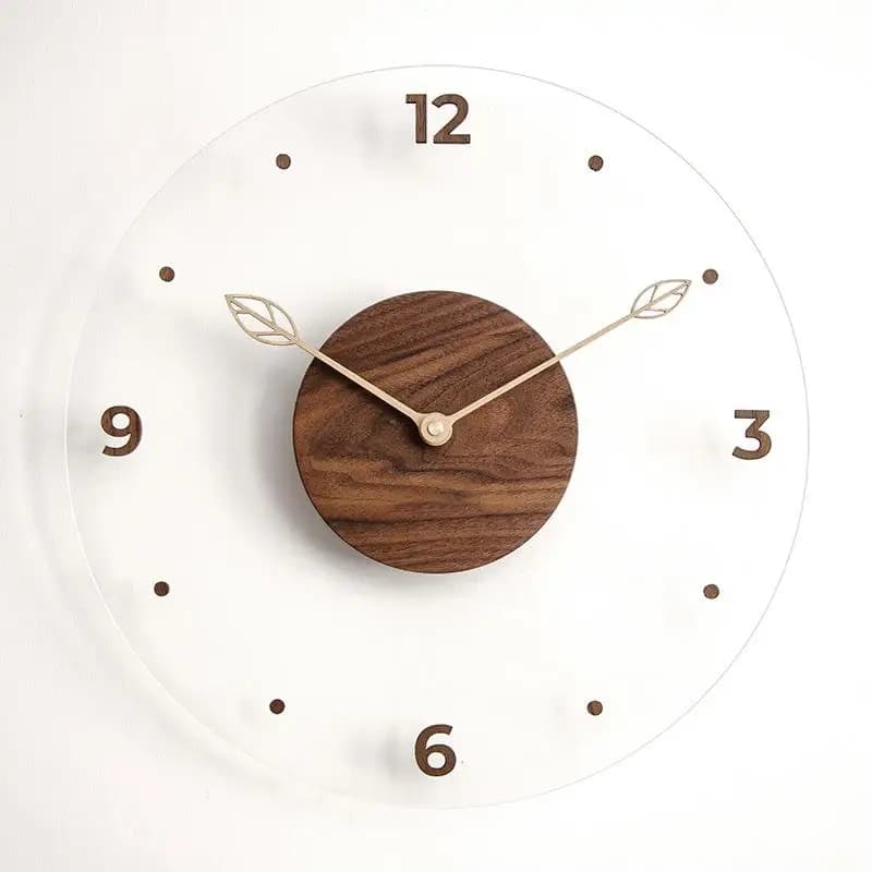 Nordic Style Simple Acrylic Glass Wall Clock Wooden Disk Home Living Room Decorative Clock Modern Minimalist Design Hanging C...