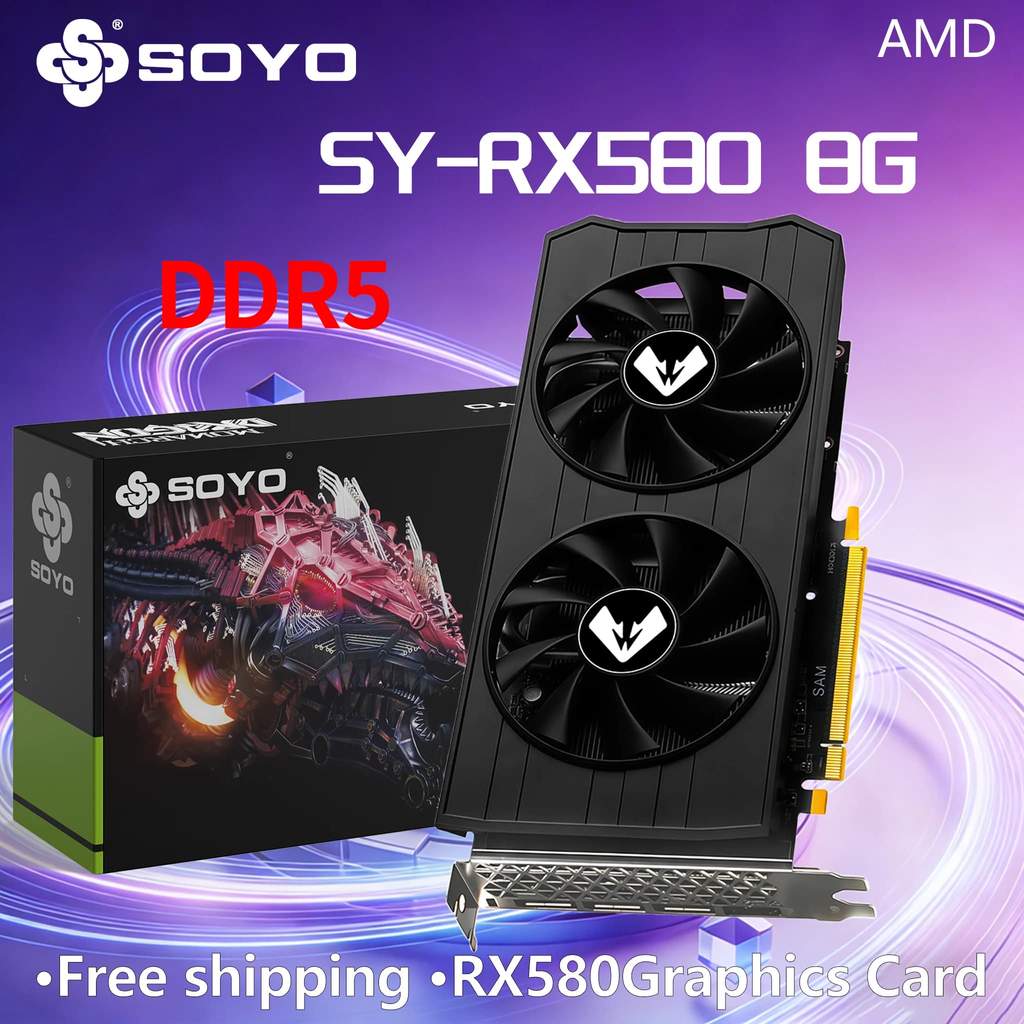 SOYO AMD CPU RX580 8GB 2048SP Scheda video Scheda grafica per giochi GDDR5 256Bit PCI-E 3.0X16 14NM Componenti per computer desktop HDMI DP