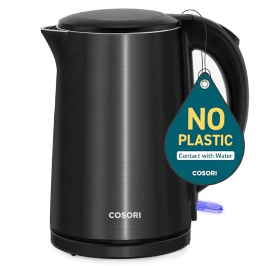 Bollitore Elettrico Senza Plastica con Coperchio Interno, Filtro e Beccuccio, Spegnimento Automatico e Protezione Contro l'Ebollizione a Secco, Bollitore da Tè Durevole