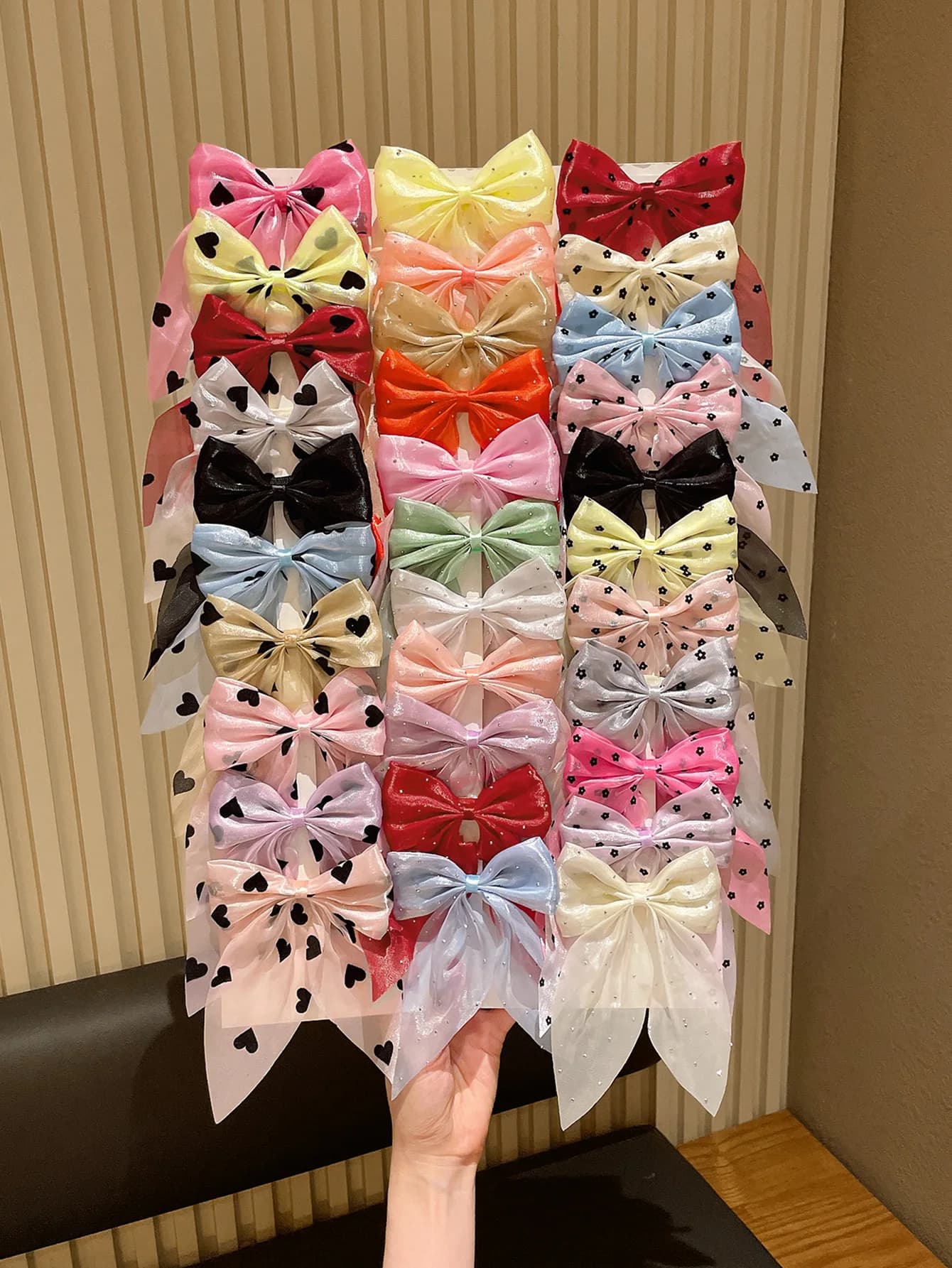 10/12 fermagli per capelli con fiocco in organza con stampa a cuore, fermagli grandi in nastro di tulle, accessori per capelli antiscivolo per donne, ragazze, bambini