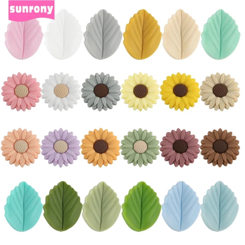 Sunrony 10 pz Mini Foglia Fiore Perline di Silicone Per La Produzione di Gioielli Food Grade FAI DA TE Ciuccio Collana A Catena Accessori Giocattoli Per Bambini