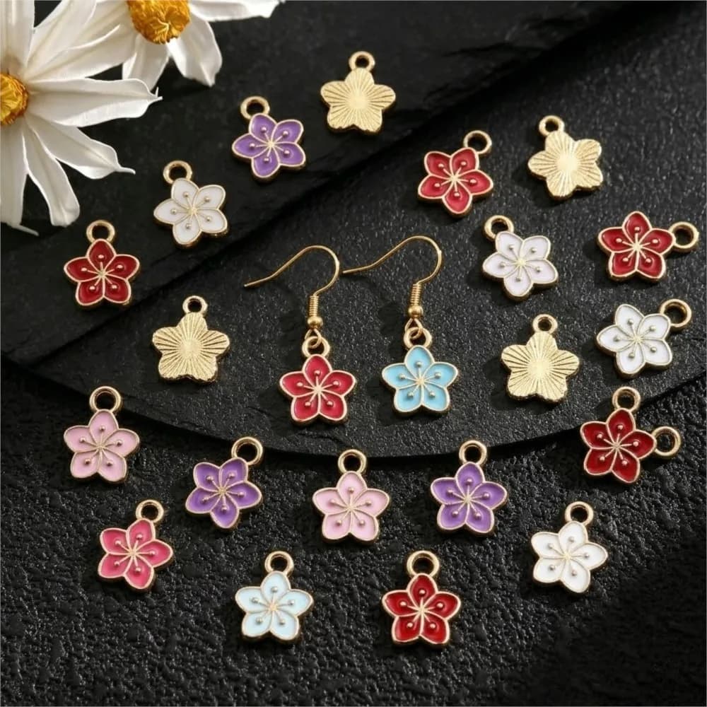20Pcs/Lot 11x9mm Small Alloy Flower Charms Pendants Multi Colors For DIY Bracelet Necklaces Jewelry Making Supplies Accessories