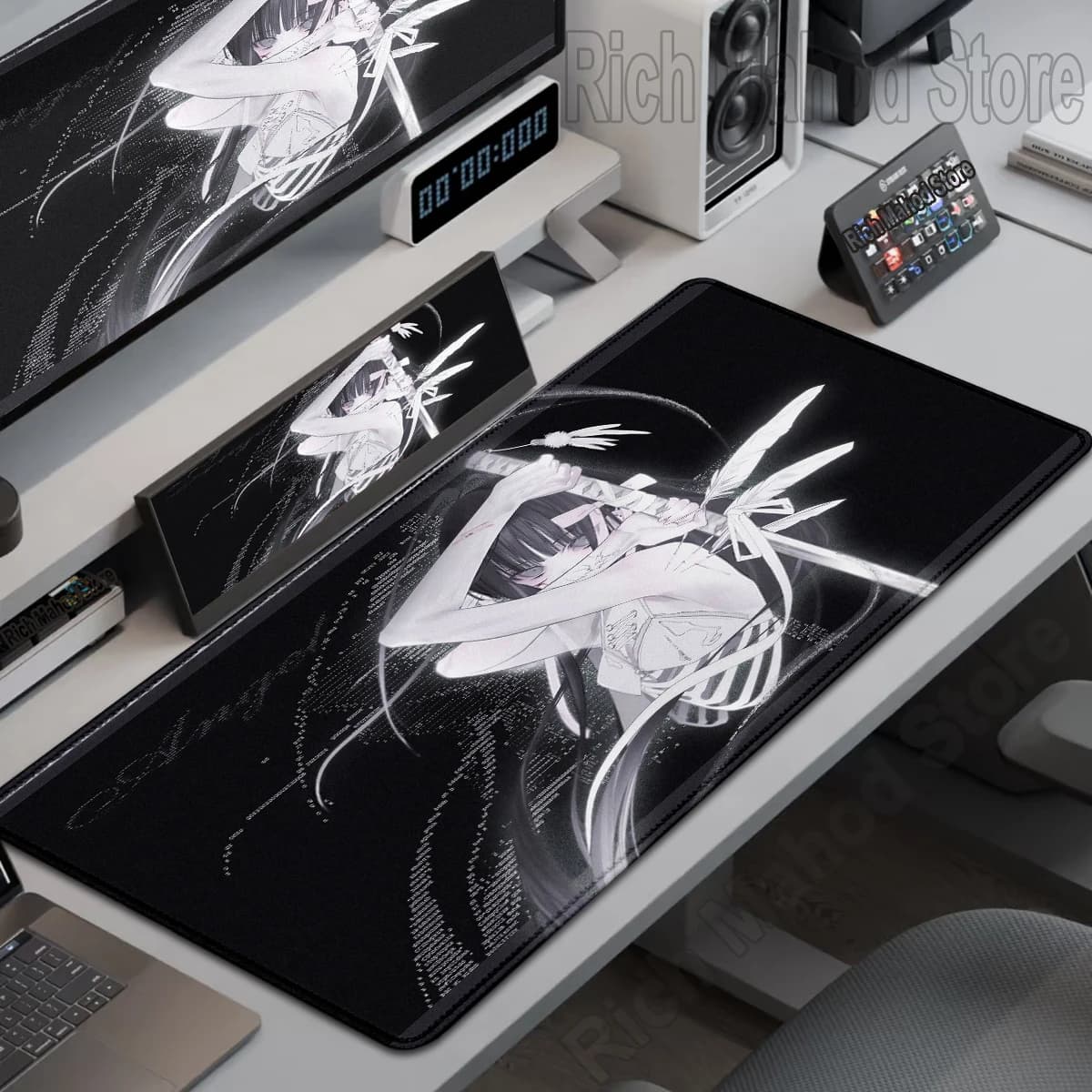 Tappetino per mouse per ragazze con spada scheletro bianco nero Tappetino per mouse estetico XL Tappetino per mouse per laptop da gioco Accessori per ufficio Tappeto per armadio per PC