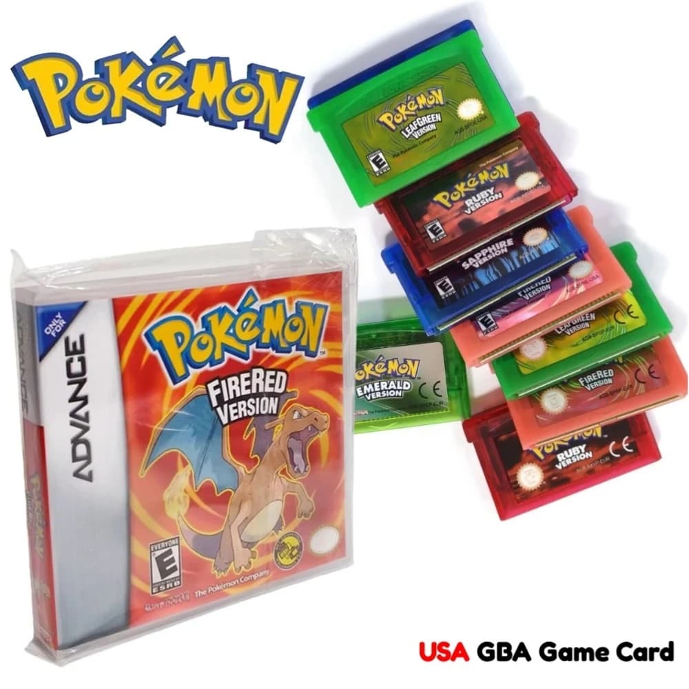 Pokémon 32 Bit Video GBA Game Card Bundle Versione Inglese USA Ruby Sapphire Emerald FireRed LeafGreen Cartuccia Gameboy Advance