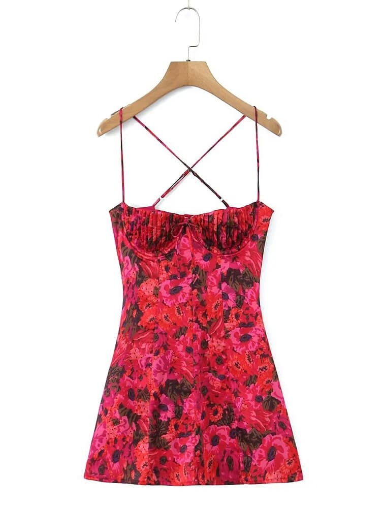 YENKYE Estate Donna Vintage Stampa floreale Reggiseno a filo Halter Sling Abito sexy Moda Backless Ladies Night Out Party Mini Robe