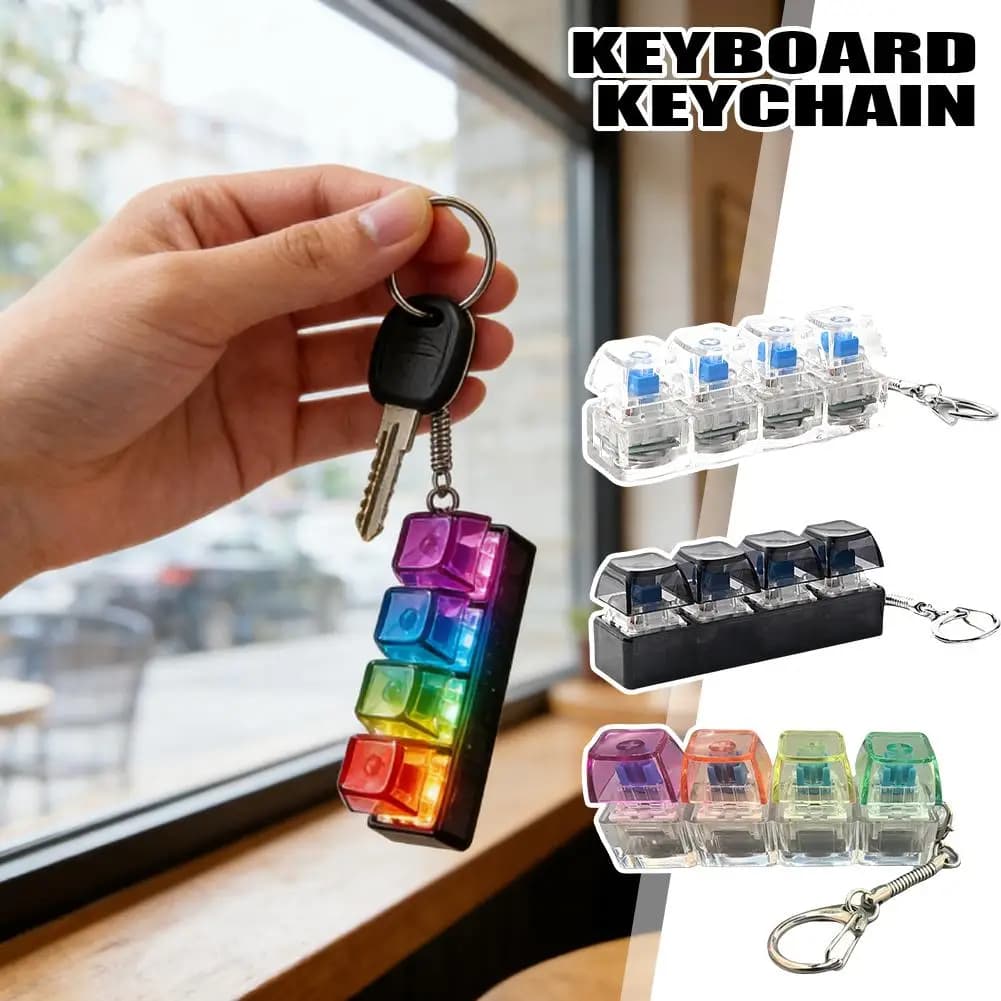 Tester per Switch di Tastiera Meccanica a 4 Pulsanti con Luce LED RGB, Portachiavi Antistress, Giocattolo da Scrivania per Ufficio, per Bambini e Adulti