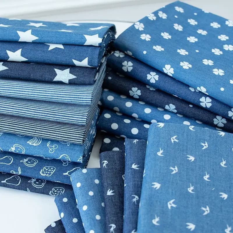 100% Cotton Washed Printed Denim Fabric Star Polka Dot Butterfly Print DIY Sewing Material For Dress Jean Bag Home Textile Craft