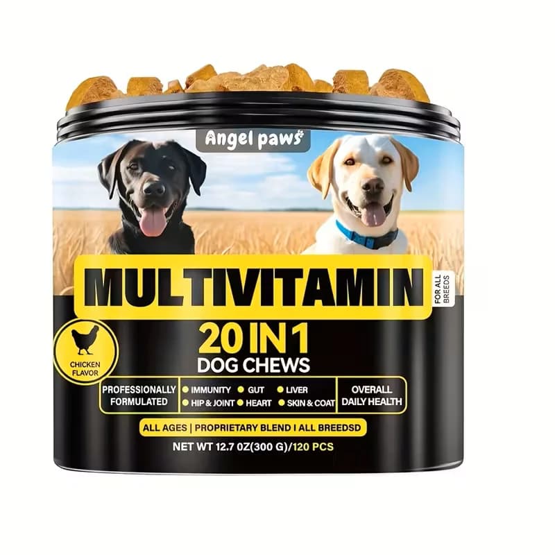 Masticabili Multivitaminici 20-in-1 per Cani con Glucosamina e MSM, Omega 3 e 6, Probiotici, Vitamine e Integratori per Cani per la Salute di Anca e Articolazioni, Pelle e Pelo, Supporto per la Salute Generale e Naturale, 120 Masticabili Morbidi