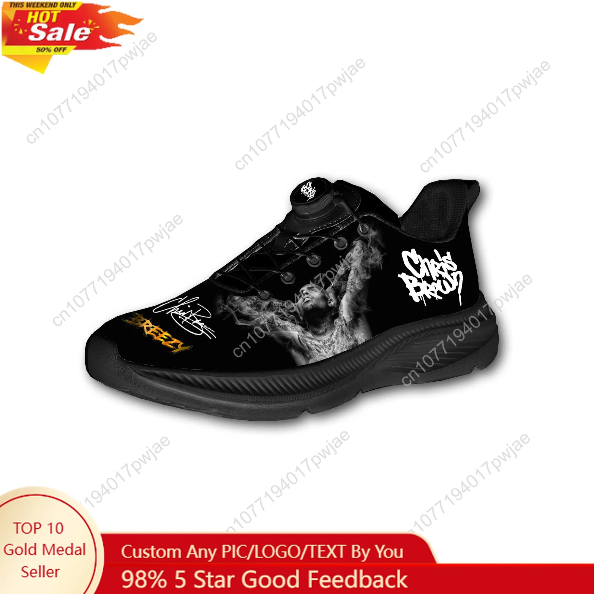 Scarpe da corsa unisex Chris Brown Hip Hop Rapper, senza lacci, con bottone rotante, scarpe sportive, da trekking, tempo libero, sneaker personalizzate