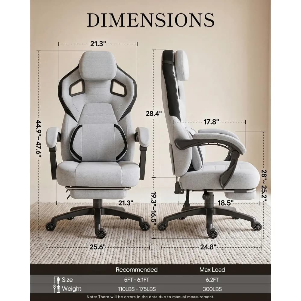 Big and Tall Woven Fabric Gaming Chair, Extra Wide Seat, Lumbar Support & Footrest, Customized