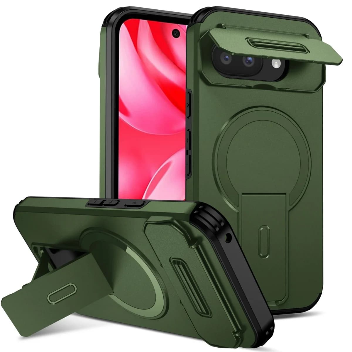 Custodia con staffa per armatura robusta per carichi pesanti per fotocamera scorrevole per Google Pixel 10 9 Pro XL 9A per copertura del supporto per supporto con carica magnetica Magsafe