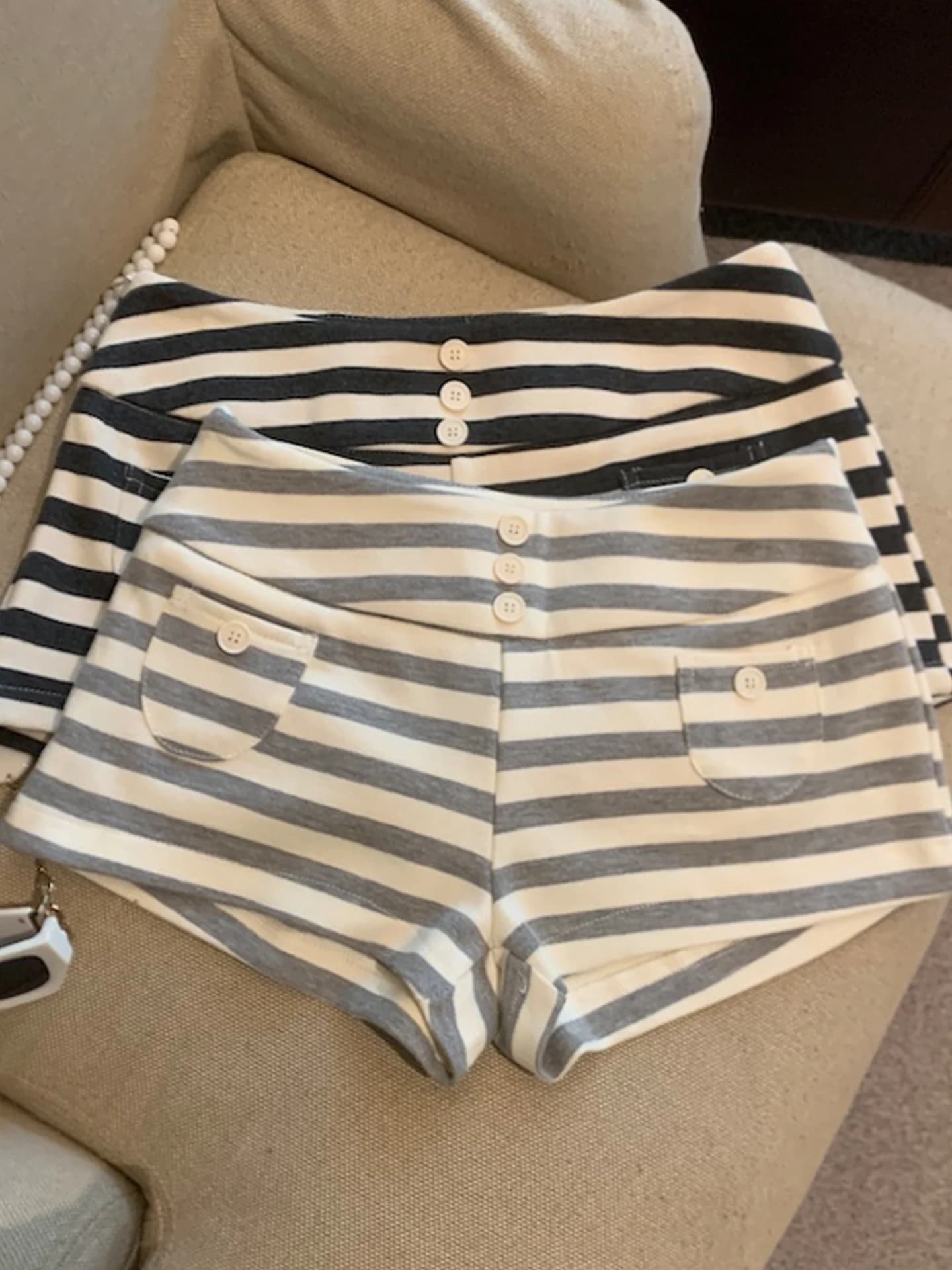 Pantaloncini a vita alta in stile coreano, slim fit, a righe, da donna, estivi, in maglia elasticizzata, hot pants modellanti e push-up.