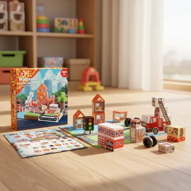 Piastrelle magnetiche City Life 100 pezzi assemblaggio gratuito tema shopping modelli creativi 3D STEM regalo regalo per le vacanze scatola premium