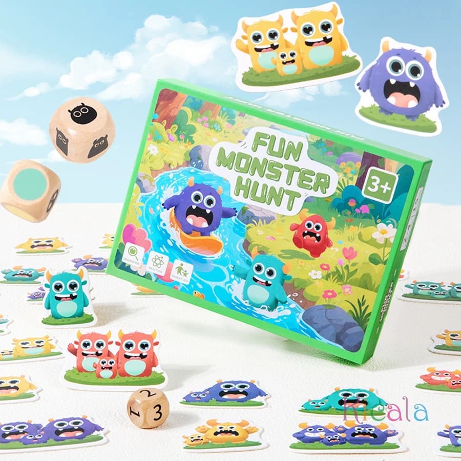 Divertente gioco da tavolo Monster Hunt Set da gioco da tavolo portatile per osservazione della memoria Gioco di abbinamento di forme di colore Montessori Mostri colorati
