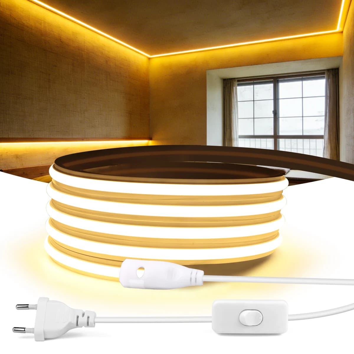 1-30m di Alta Qualità Solido Silicone Al Neon 220V Cob HA CONDOTTO LA Luce di Striscia Super Luminoso Impermeabile Con Interruttore di Alimentazione UE Decorazione Della Stanza
