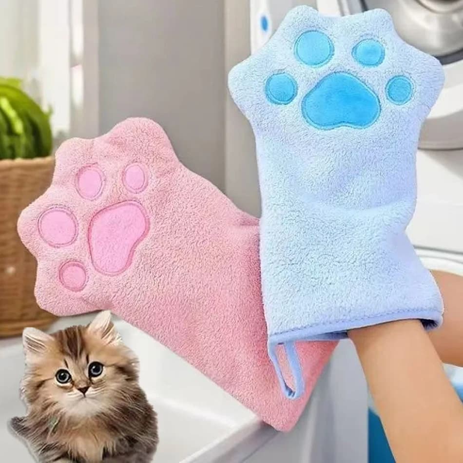 Guanti per il bagno dei cani ad asciugatura rapida 1-3, guanti per la toelettatura degli animali domestici, multicolori, morbidi e assorbenti, con stampa a zampa, per cani e gatti, essenziali per il bagno e l'asciugatura.