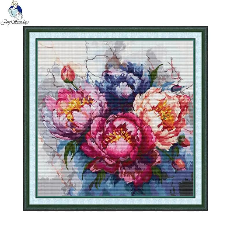 Joy Sunday Paeonia Suffruticosa Cross Stitch Kits Stamped Canvas Aida 16CT 14CT 11CT DIY Embroidery Needlework Decoration Set