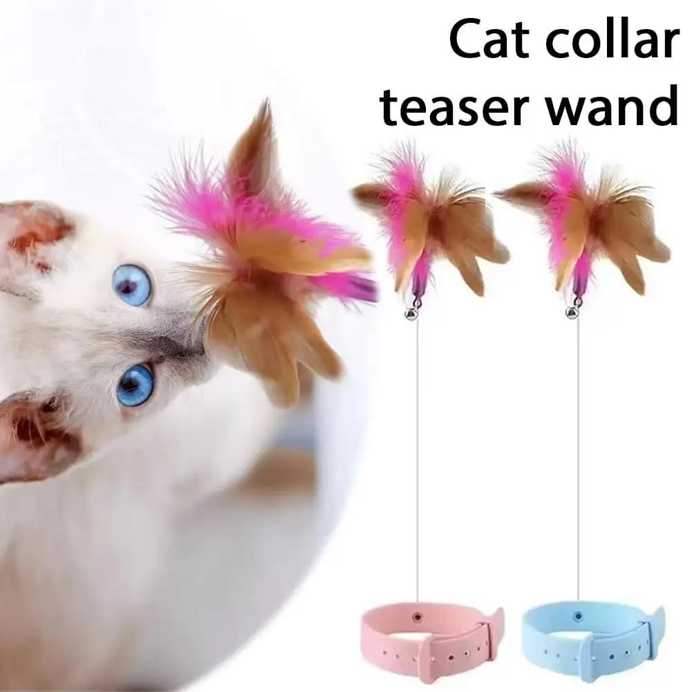 Collare interattivo per gatti con gioco regolabile, bastoncino con piume e campanello, divertente bacchetta per esercitazione di gattini da interno