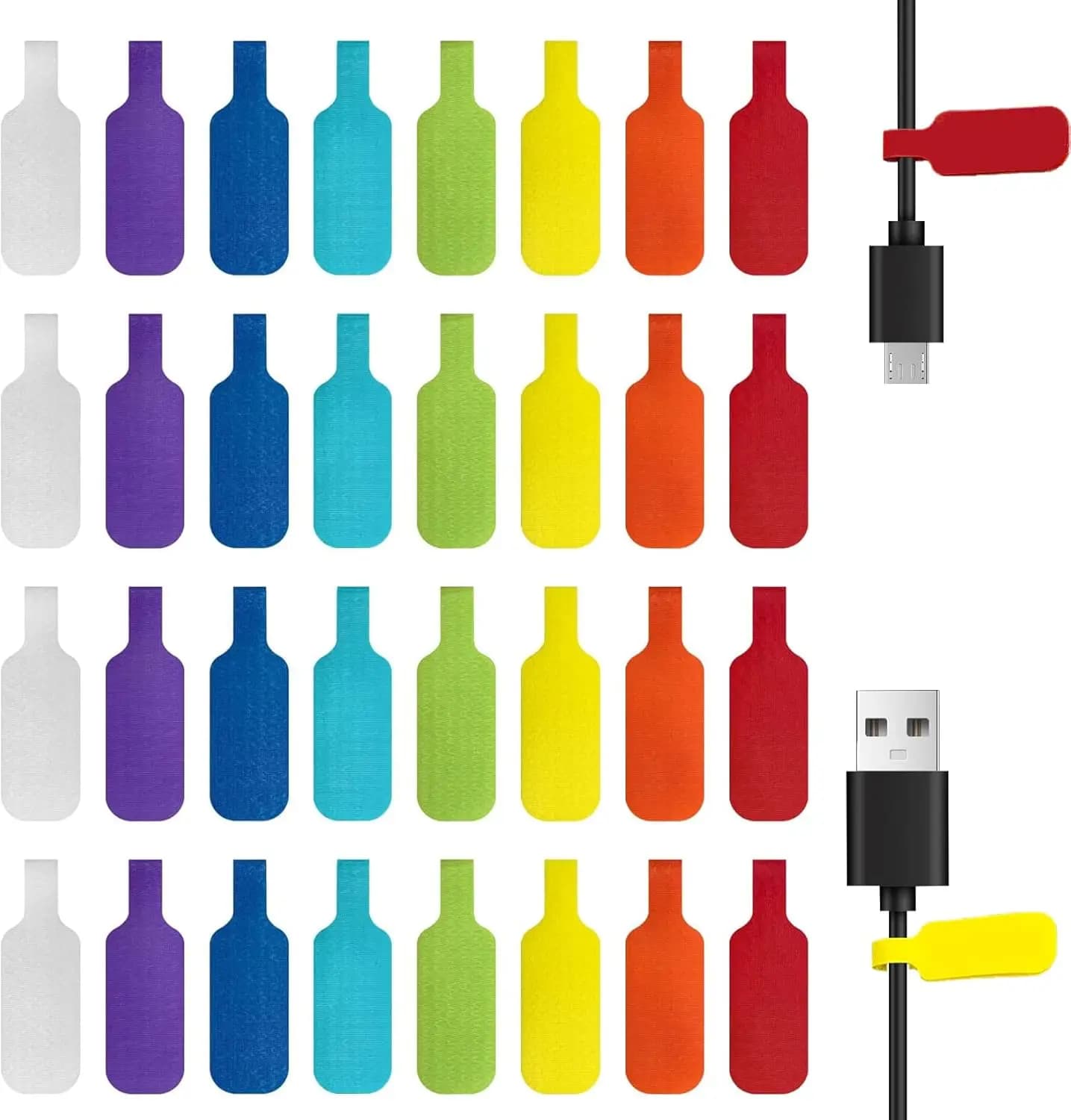 Fascette Organizzatrici per Cavi 10/30/50pz Riutilizzabili Impermeabili con Etichette Codificate a Colori, Fascette per Gestione Cavi di Ricarica e Dati